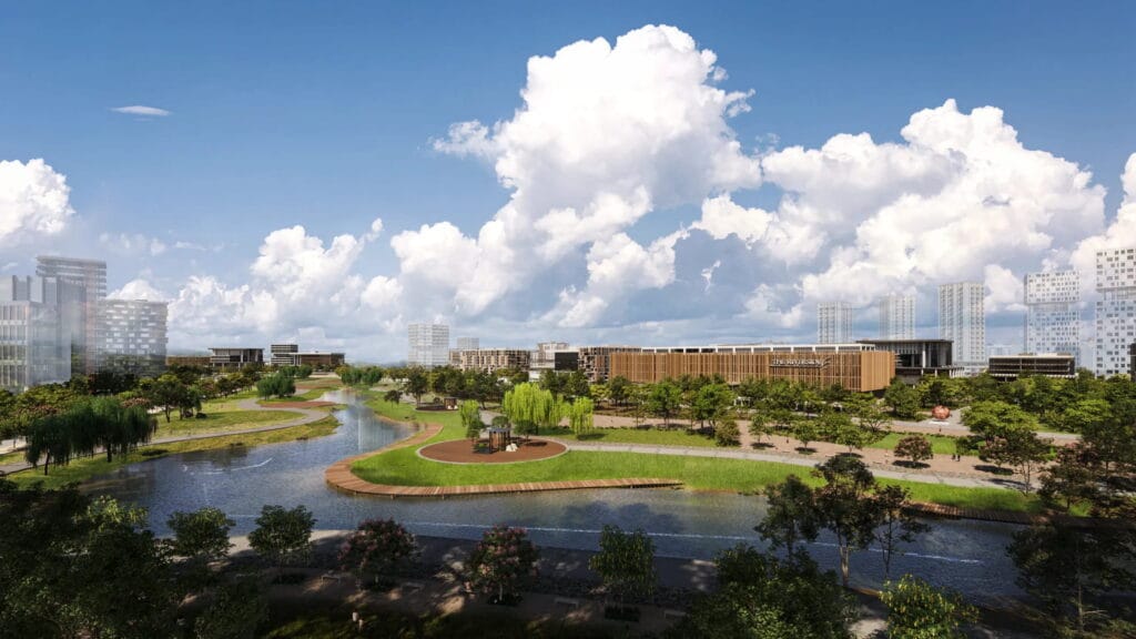 Riverpark's aerial view in a sunny day